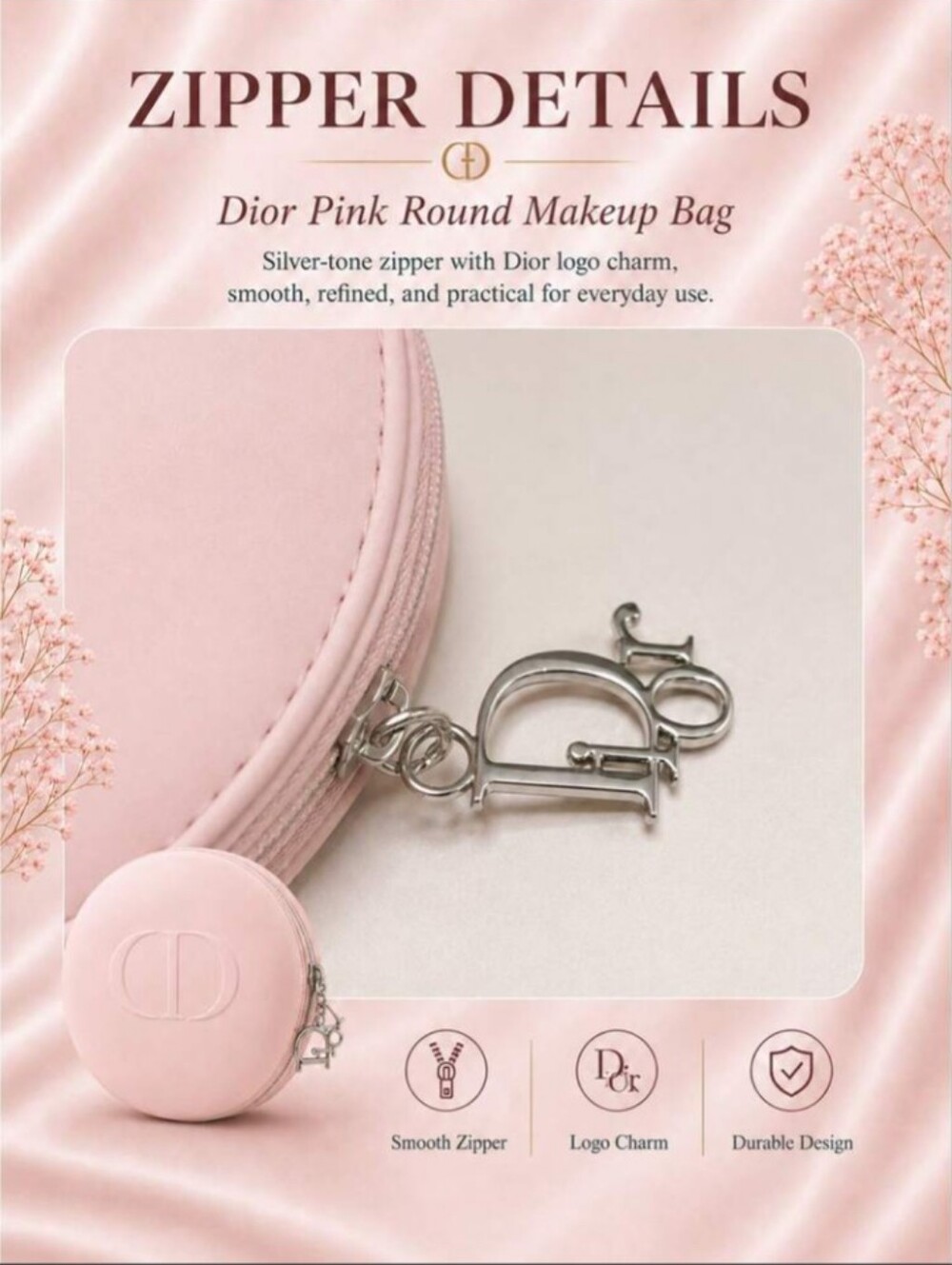 Dior-Round "CD" Logo Case- Mini Lip Gloss (001 Pink) & 2 Forever Cushion Puffs - Picture 3 of 5